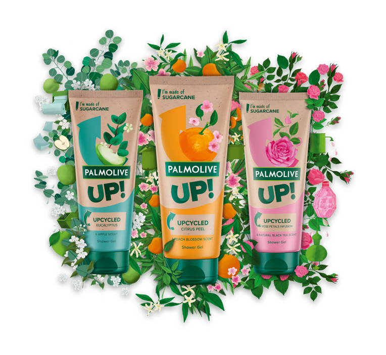 Three Palmolive shower gel's with upcycled ingredients